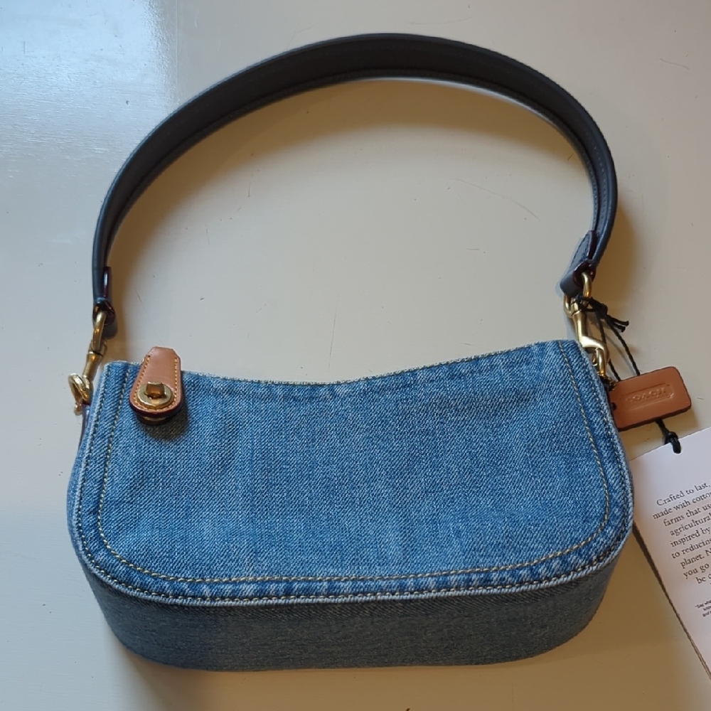 Denim Shoulder Bag with Leather Accents